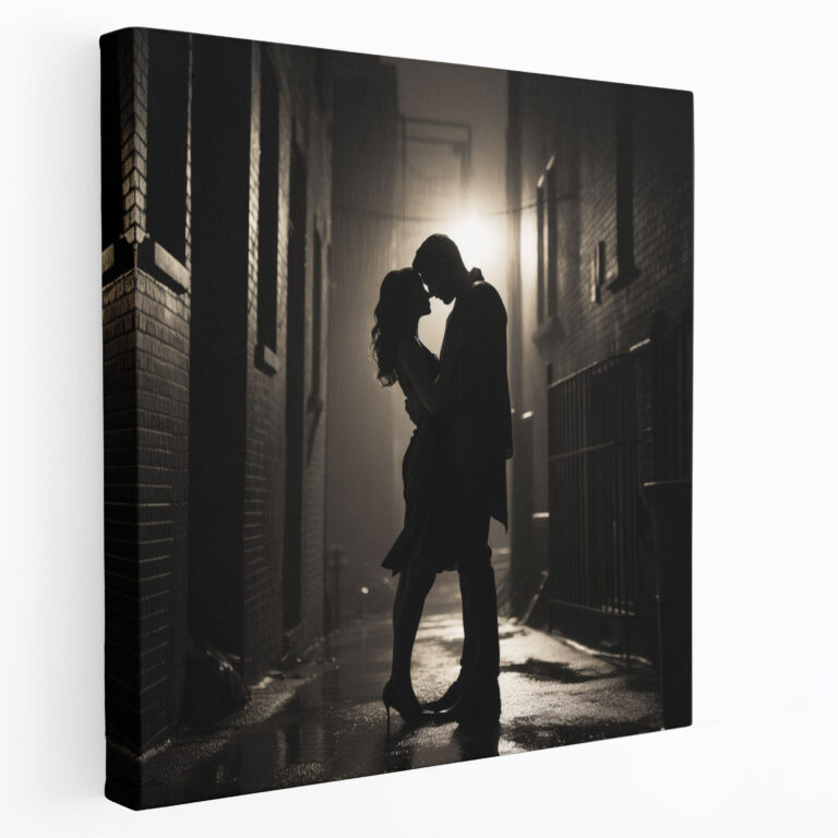 Romantic Kiss In The Alley Canvas Print - Romantic, Romantic, Romance, Canvas Print