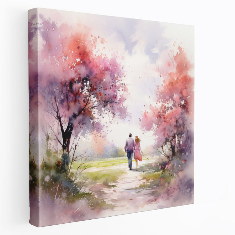 Romantic Blooming Path Canvas Print - Romantic, Wall Decoration, Watercolor, Couple