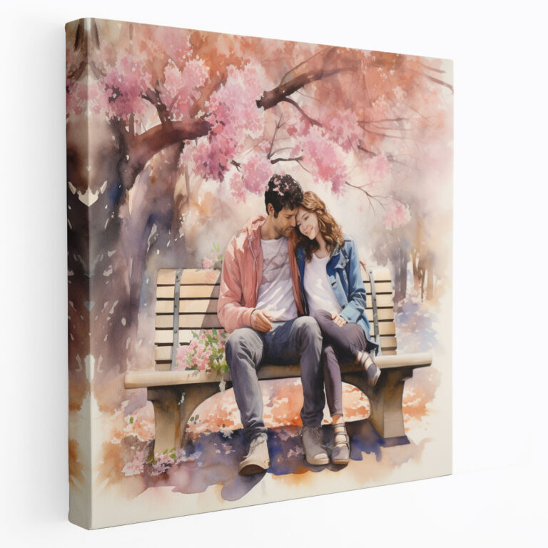 Romantic Park Bench Wall Art - Romantic, Canvas, Canvas Print, Blooming Flowers