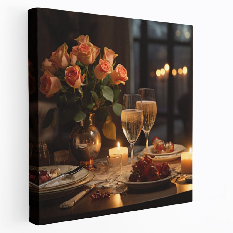 Romantic Dinner Canvas Print - Romantic, Champagne, Romantic, Table Setting
