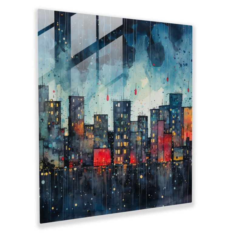 Rainy City Glass Print - Rain, Glass Art, Wall Decoration, Modern Art