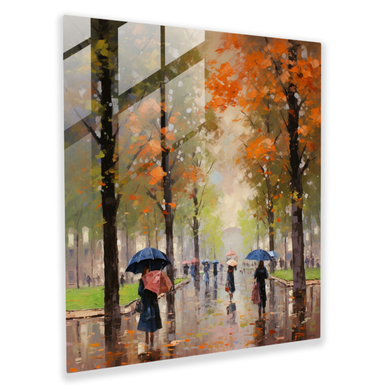 Rainy Park Glass Print - Rain, Glass Art, Park, Wall Decoration