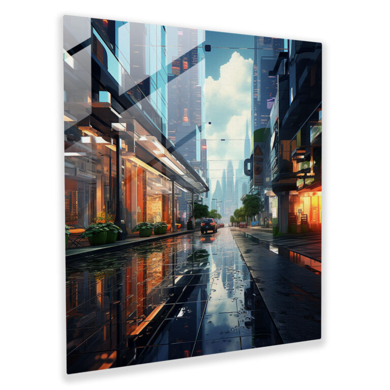 Futuristic Rain Glass Print - Rain, Futuristic Cityscape, Glass Print, Rain
