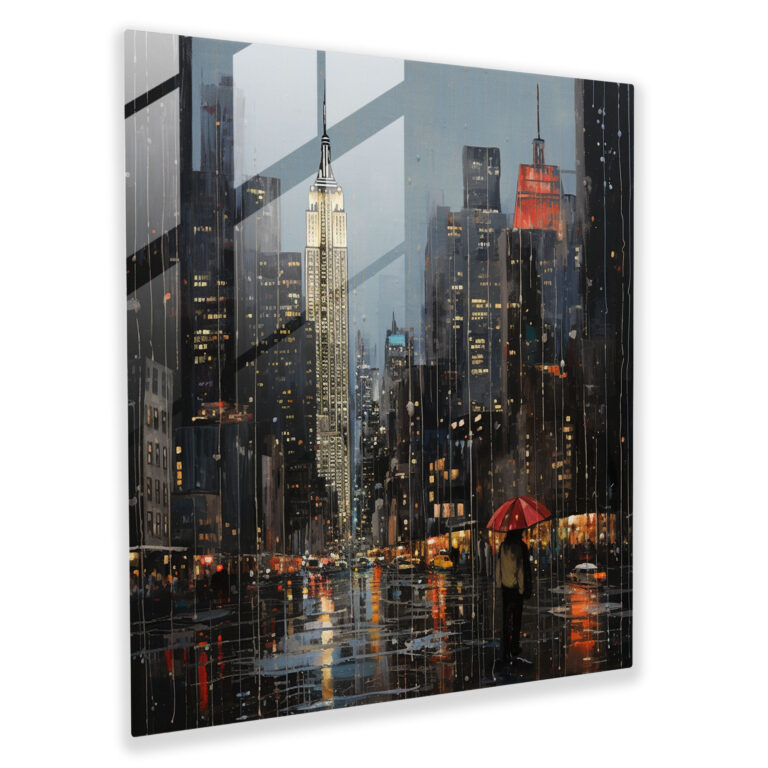 Urban Rain Glass Print - Rain, Contemporary Painting, Wall Decoration, Modern Art