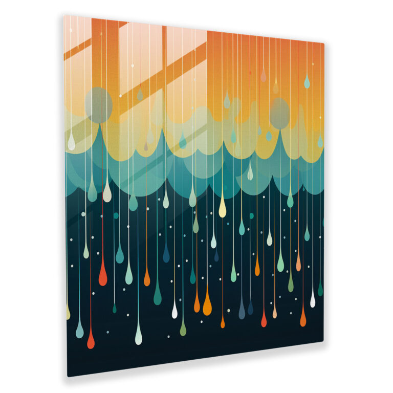 Raindrop Abstraction Glass Print - Rain, Rain, Modern Art, Geometric Abstraction