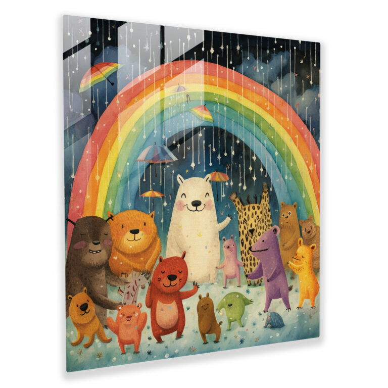 Rainbow Animals Glass Print - Rain, Modern Art, Rainbow, Home Decoration