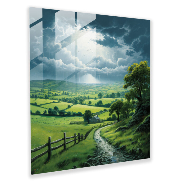 Rainy Countryside Glass Print - Rain, Realistic Illustration, Glass Print, Glass Art