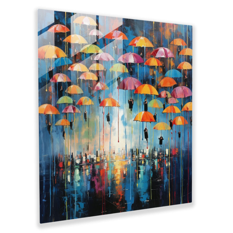 Colorful Umbrellas Glass Wall Art - Rain, Rainy Day, Glass Wall Art, Home Decoration