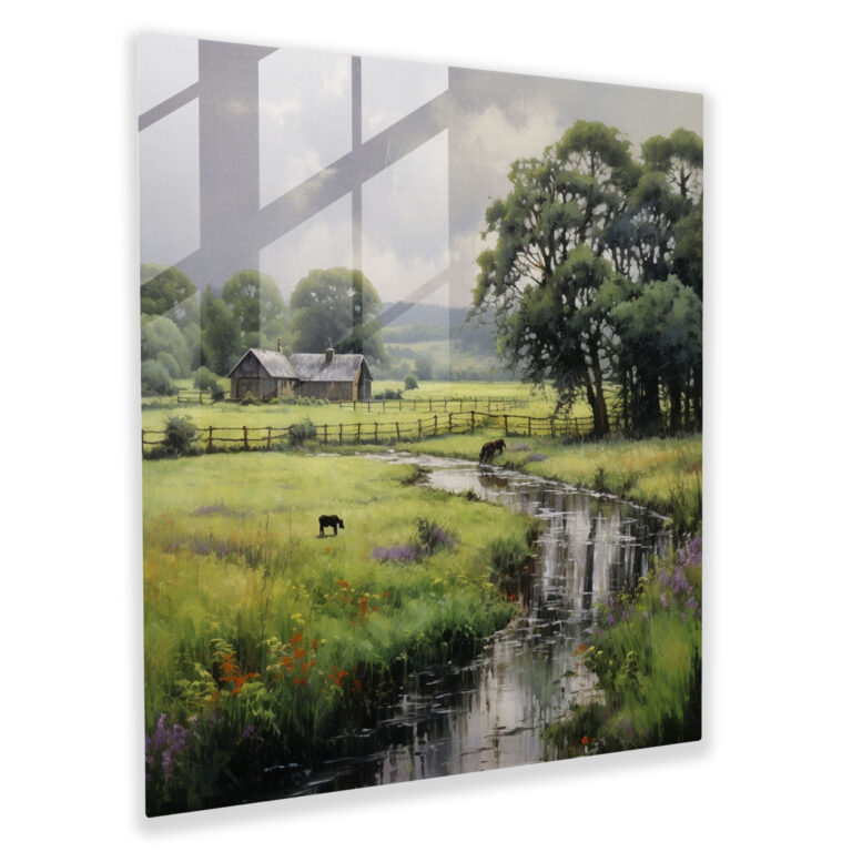 Serene Countryside Glass Print - Rain, Serene Countryside, Calmness, Glass Wall Art