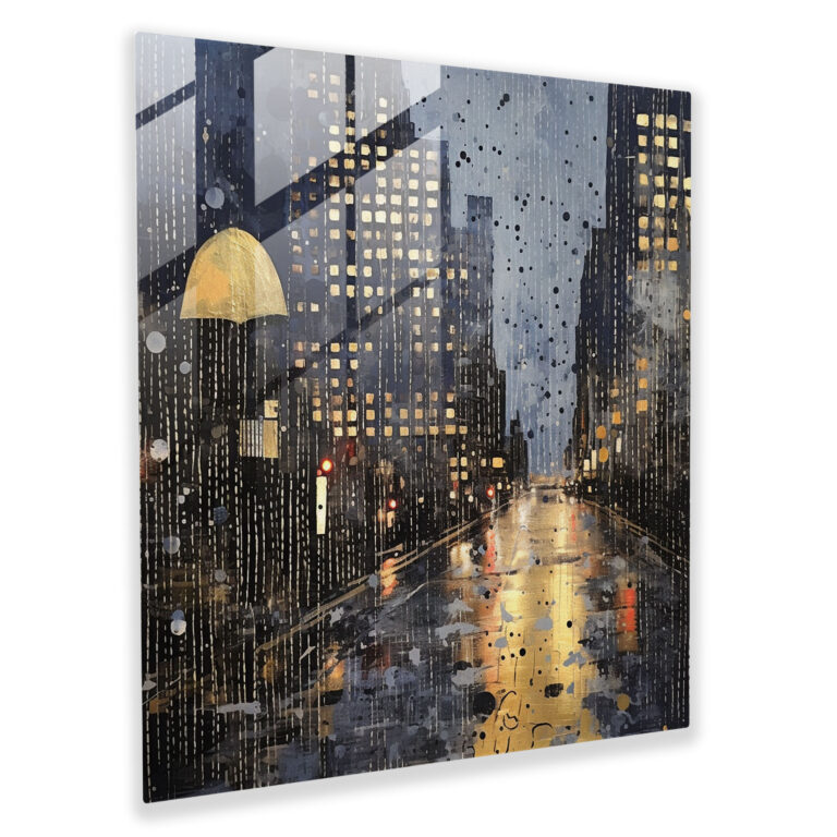 Cityscape Rain Glass Print - Rain, Glass Art, Home Decoration, Glass Print