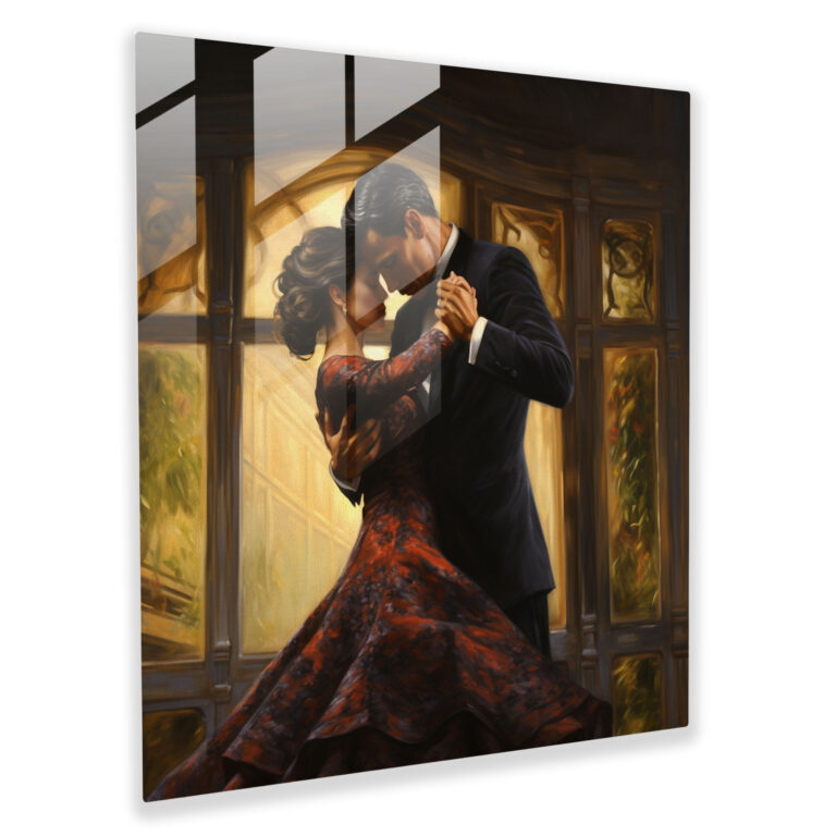 Romantic Reverie Glass Prints - Couple Dancing in an Elegant Ballroom Glass Print