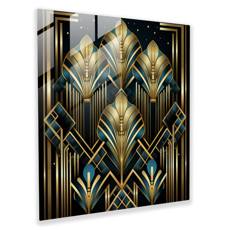 Opulent Glass Print: Art Deco Design - Intricate Pattern of Geometric Shapes and Luxurious Gold Accents - Glass Wall Art, Home Decoration, Wall Decor, Glass Art