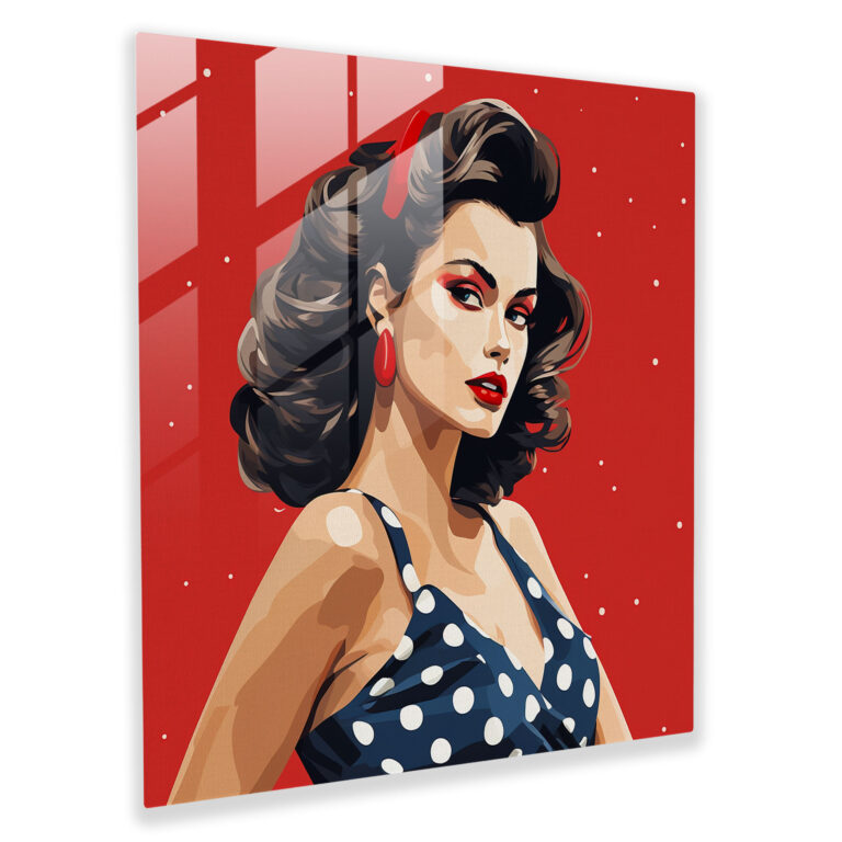 Glamorous Pop Art Glass Print - Retro Red Lips Glass Wall Art
