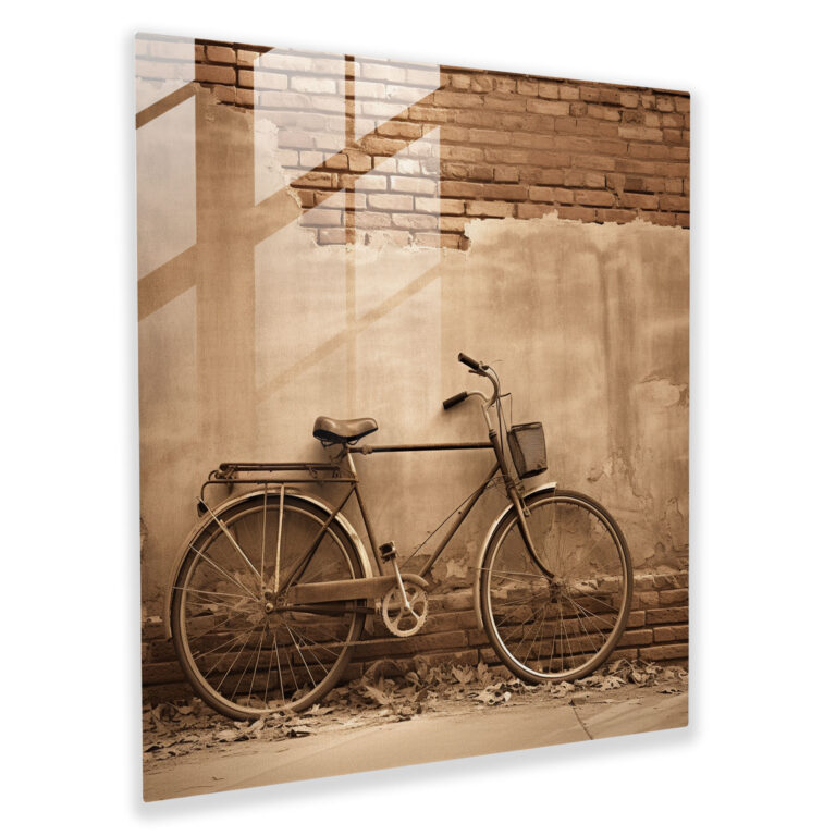 Timeless Bicycle Glass Print - Vintage Sepia Glass Wall Art