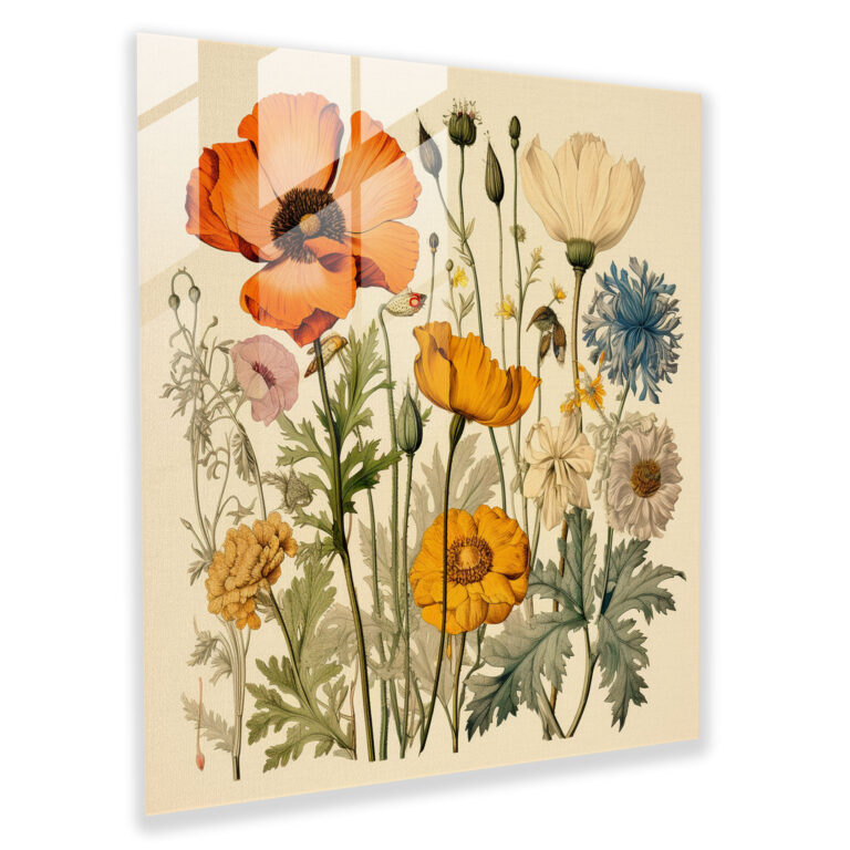 Vintage Botanical Glass Print - Glass Wall Art for Home Decoration