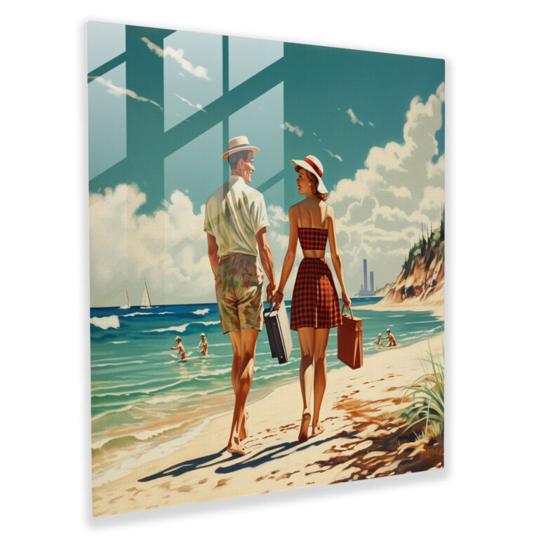 Serenity Retro Glass Print - Vintage Beachfront Glass Wall Art