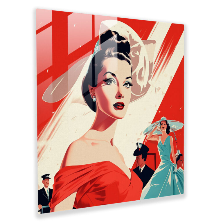 Timeless Glamour Glass Print - Retro Fashion Illustration Glass Wall Art