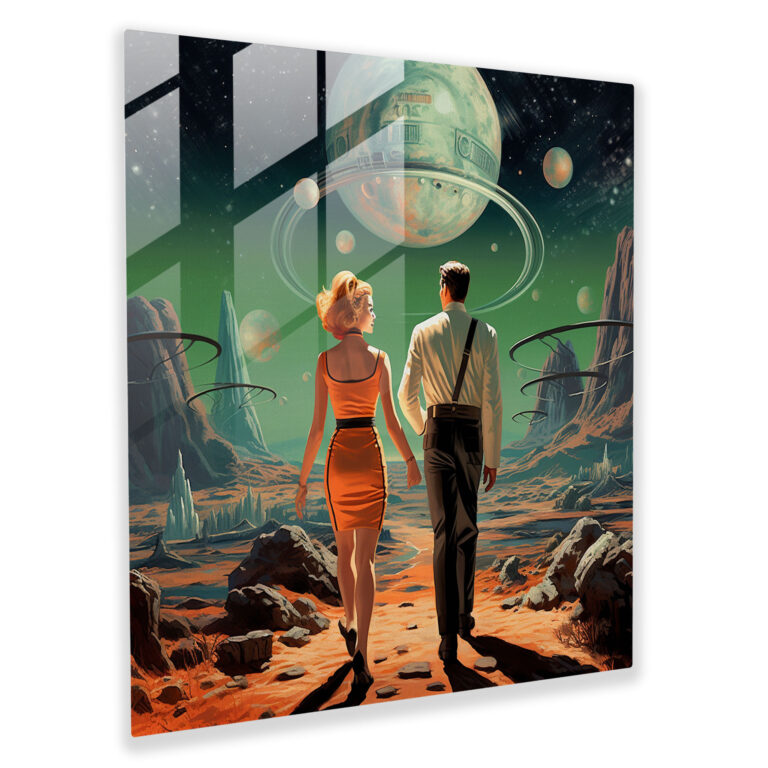 Cosmic Retro Glass Print - Retro Sci-Fi Glass Wall Art