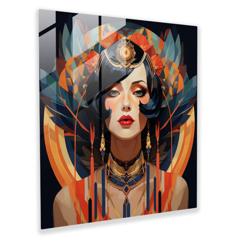 Glamorous Art Deco Glass Print: Geometric Feathers Wall Art