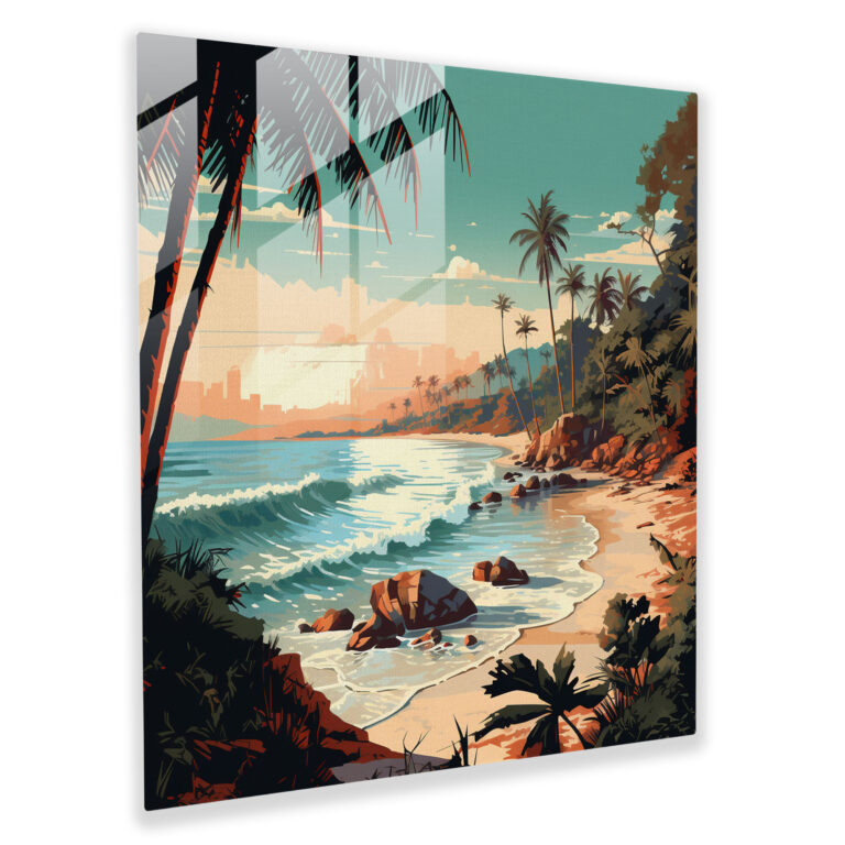 Glass Prints: Retro Tropical Paradise Glass Wall Art for Home Decoration