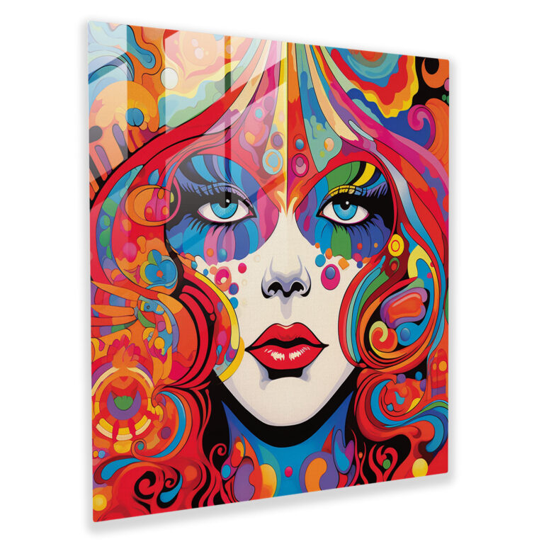 Retro Reverie: Psychedelic Glass Wall Art with Vibrant Colors and Swirling Patterns