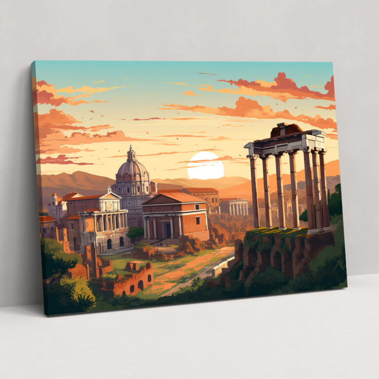 Rome Wall Art - Vibrant Retro Poster - Rome, Canvas, Landmarks, Home Decoration