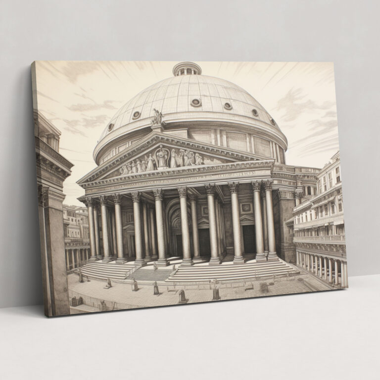 Rome Canvas Print - Intricate Pantheon Sketch - Rome, Home Decoration, Wall Decoration, Wall Art