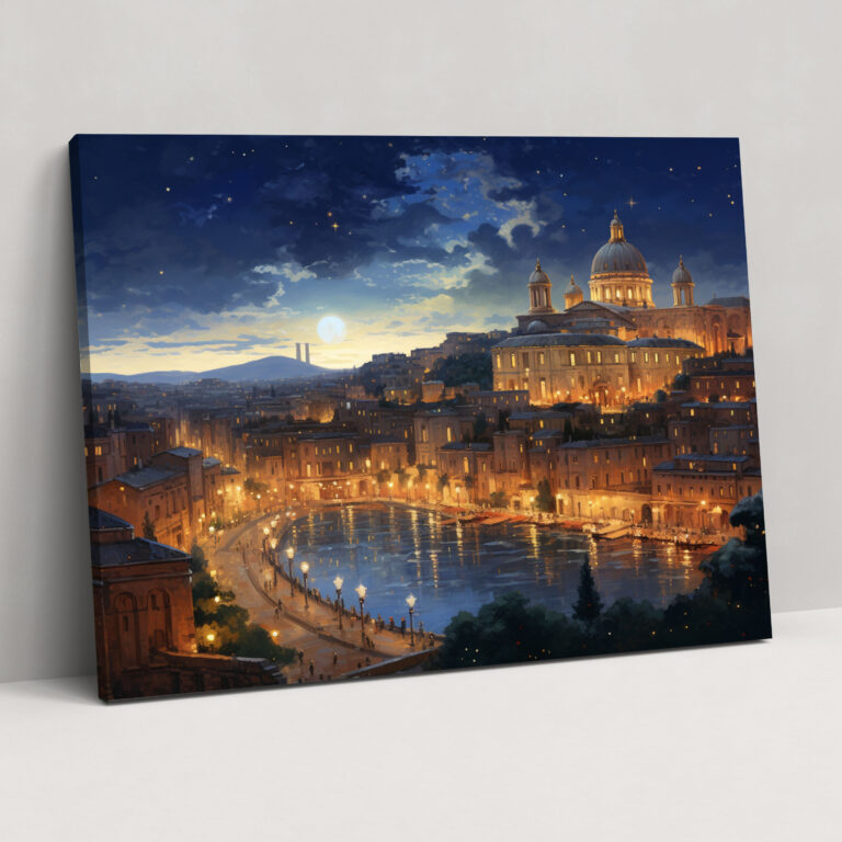 Rome City Skyline Canvas Print - Rome, Dusk, City Skyline, Rome