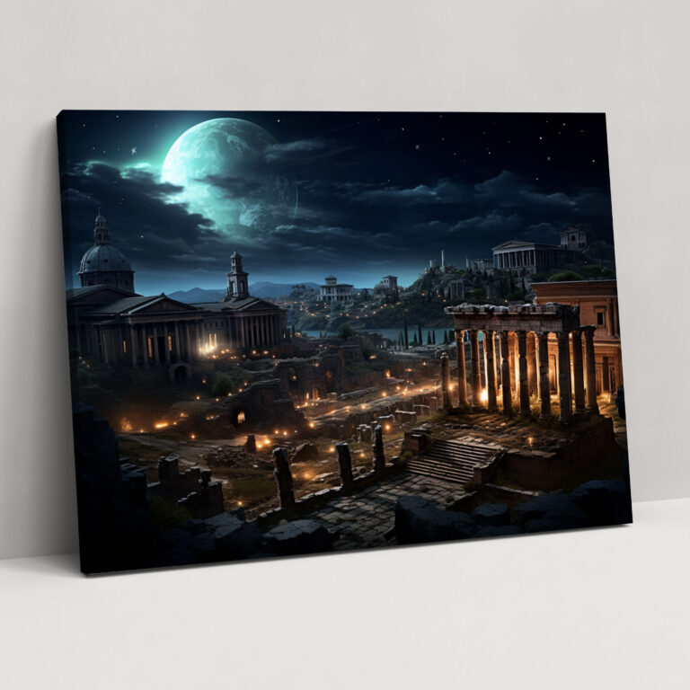 Rome Wall Decoration - Roman Forum At Night Digital Art - Rome, Canvas Print, Night Views, Canvas Wall Art