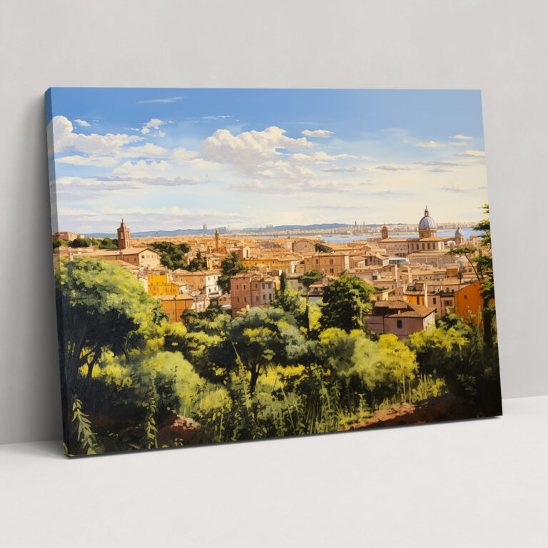 Rome Panoramic Canvas Print - Rome, Realistic Landscape Painting, Canvas Print, Canvas Wall Art