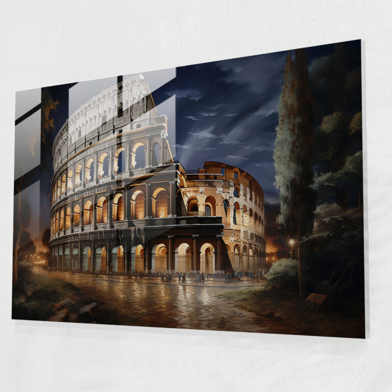 Rome Glass Print - Colosseum At Night - Rome, Glass Wall Art, Modern Art, Rome