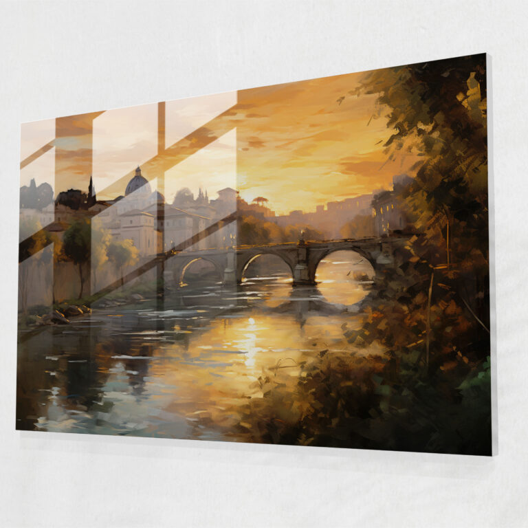 Rome Glass Print - Serene Sunset On Tiber River - Rome, Rome, Soft Brushstrokes, Glass Print