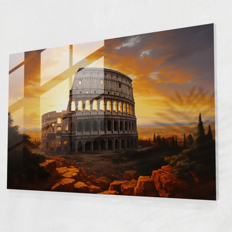 Rome Glass Print - Majestic Colosseum At Sunrise - Rome, Glass Print, Realistic Oil Painting, Rome