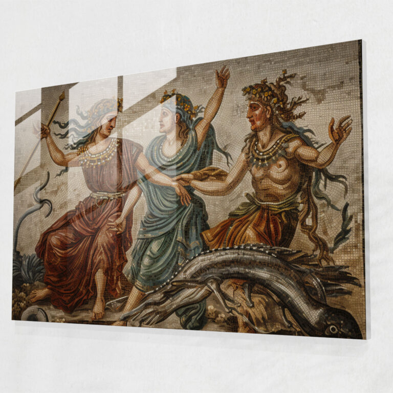 Rome Glass Print - Ancient Roman Mosaics - Rome, Vibrant Colors, Intricate Details, Ancient Roman Mosaics