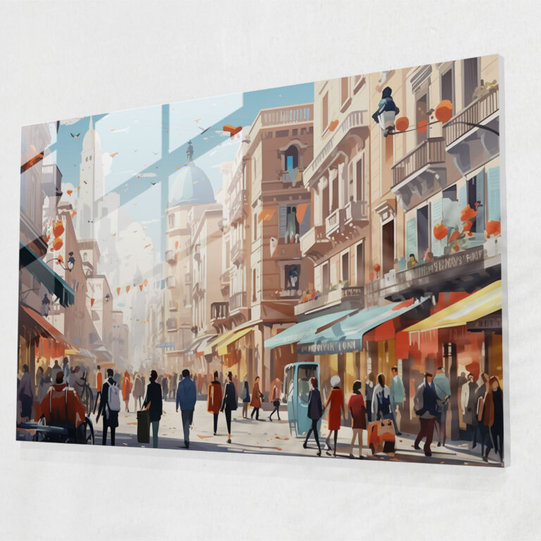 Rome Glass Wall Art - Rome, Digital Illustration, Home Decoration, Bustling Street