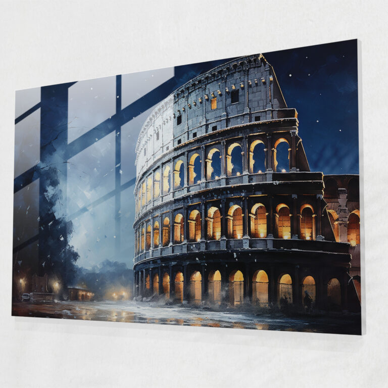 Rome Glass Print - Colosseum At Night - Rome, Glass Print, Ethereal Glow, Wall Decoration
