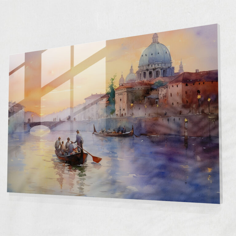 Rome Glass Print - Twilight Gondola Ride - Rome, Glass Art, Rome, Glass Wall Art