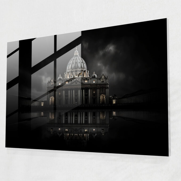 St. Peter's Basilica Glass Print - Minimalist Black And White - Rome, Glass Print, Glass Wall Art, Majestic Architecture