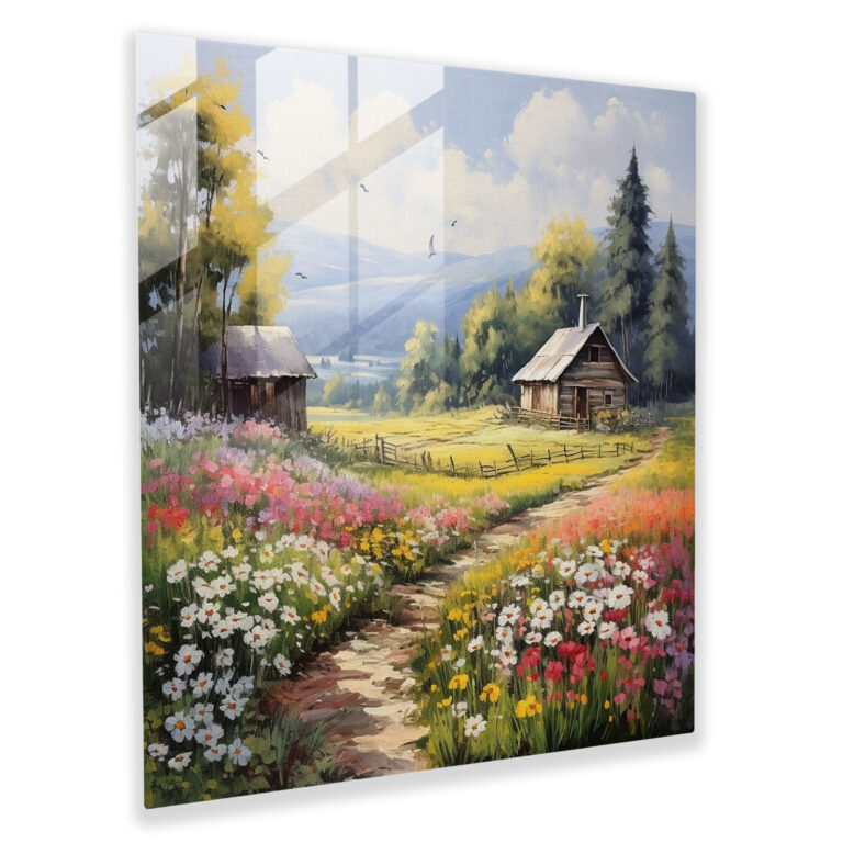 Rustic Hand-Painted Landscape - Countryside Barn - Rustic, Glass Print, Countryside, Rustic