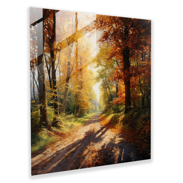 Rustic Country Road - Autumn Path - Rustic, Glass Art, Glass Print, Tall Trees