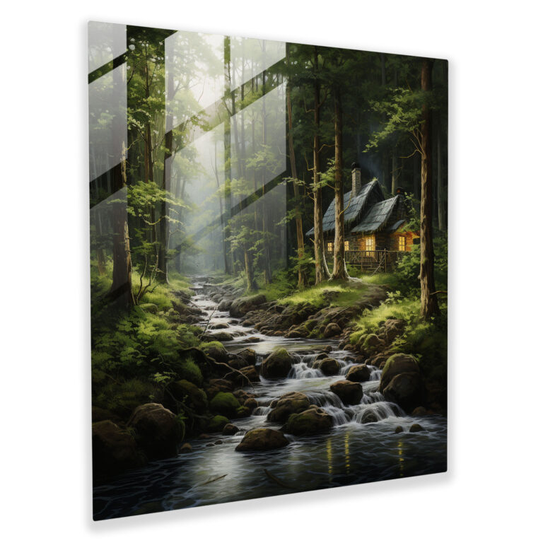 Rustic Forest Escape - Woodland Serenity - Rustic, Flowing Creek, Home Decoration, Towering Trees