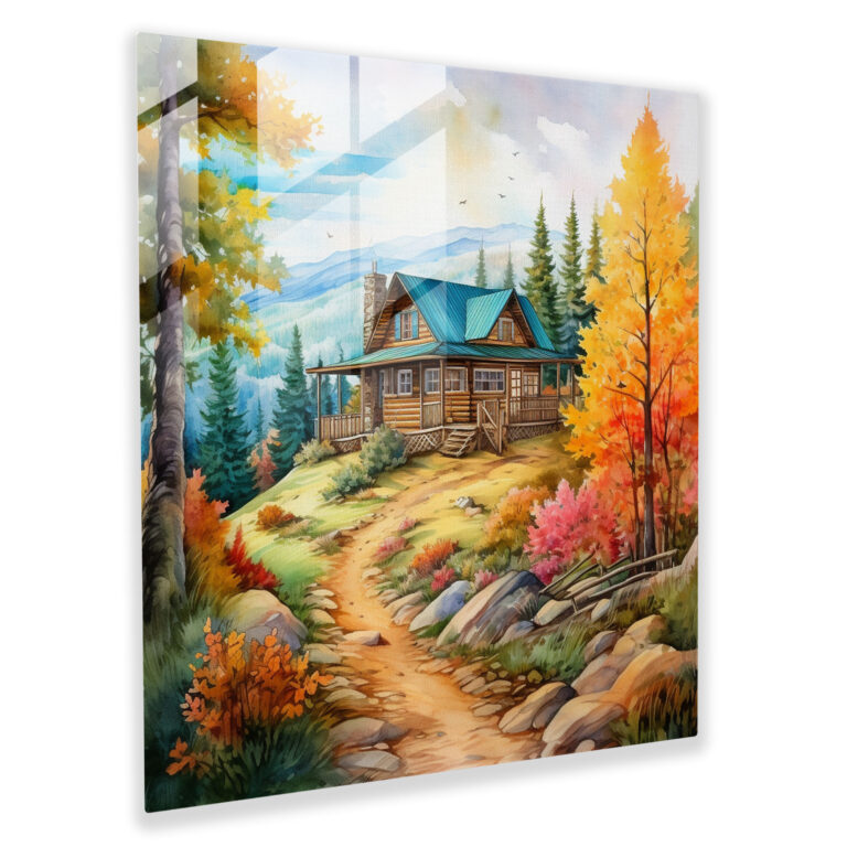 Rustic Watercolor Cabin Glass Print - Rustic, Cabin, Glass Art, Modern Art