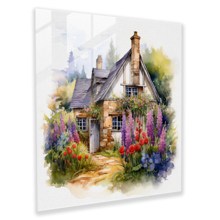 Rustic Cottage Watercolor Glass Print - Rustic, Watercolor, Glass Wall Art, Tranquility