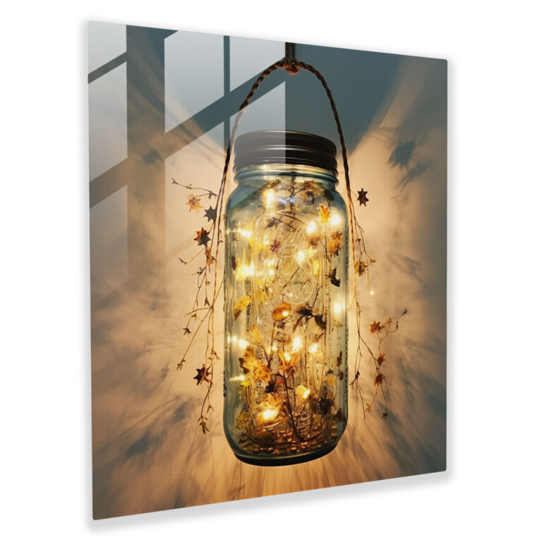 Rustic Firefly Mason Jar Sculpture Glass Print - Rustic, Glass Print, Glass Art, Mixed Media Sculpture