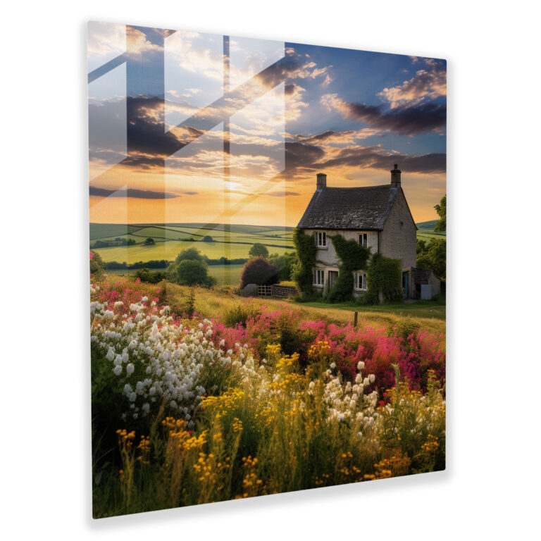 Rustic Cottage Glass Print - Blooming Wildflowers - Rustic, Glass Print, Wall Decoration, Photograph