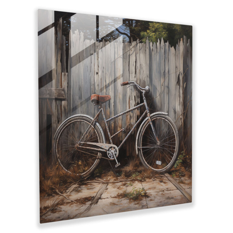 Rustic Bicycle Glass Print - Vintage Bicycle And Weathered Fence - Rustic, Weathered Fence, Glass Art, Vintage