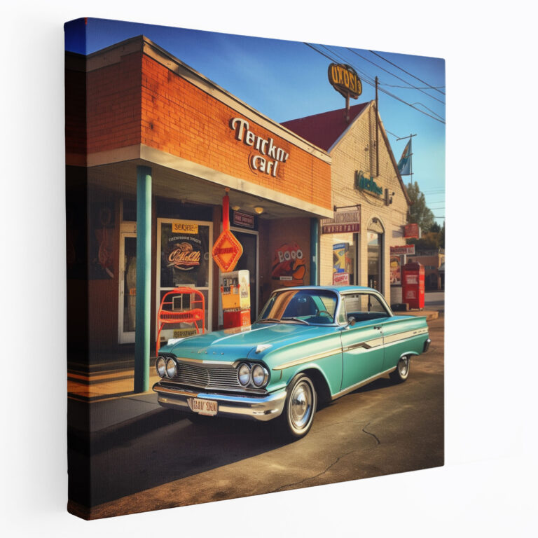[Retro] Gas Station Canvas Print - Retro, Nostalgic, Vintage Car, Canvas Print