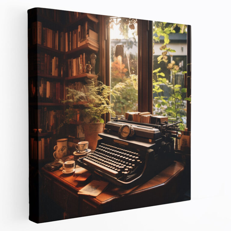 Vintage Typewriter Wall Decoration - Retro, Home Decoration, Canvas Wall Art, Classic Books