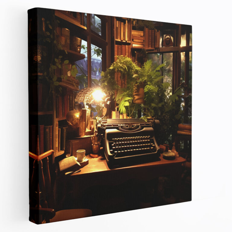 Vintage Typewriter Library Canvas Print - Retro, Wall Decoration, Cozy Library, Nostalgic