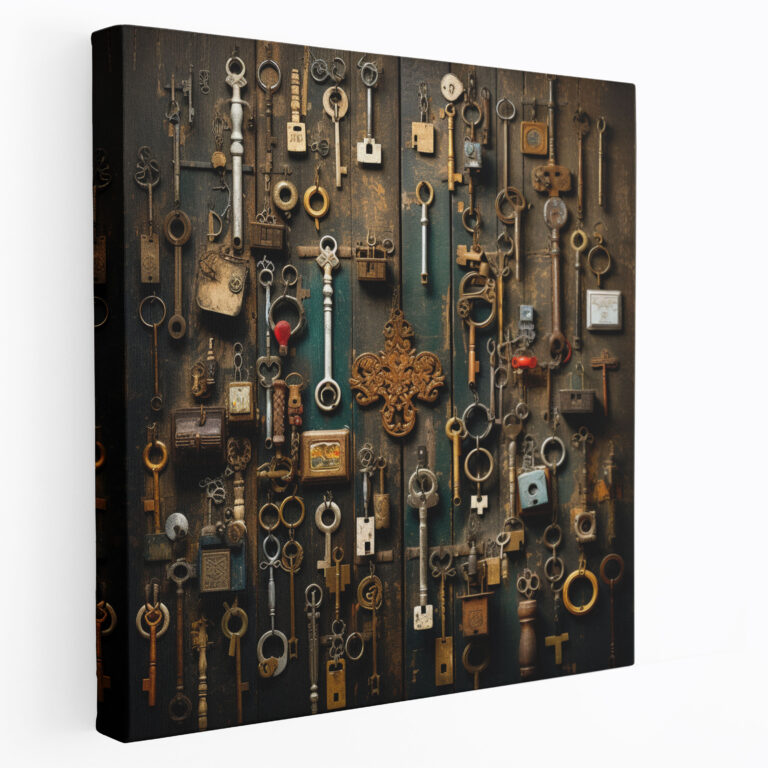 Rustic Keys And Locks Wall Decoration - Rustic, Wooden Doors, Antique Keys, Canvas Wall Art